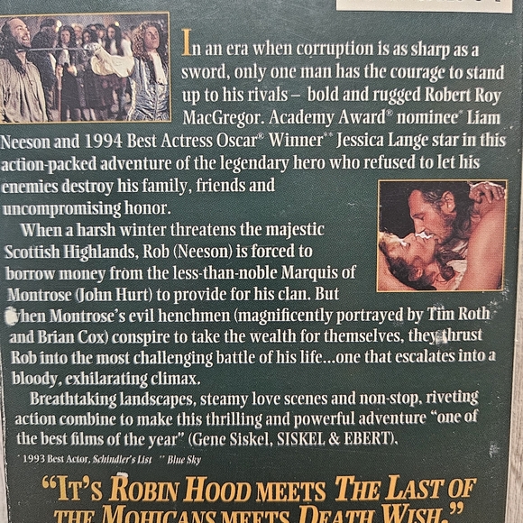 Rob Roy VHS Liam Neeson Jessica Lange 1995 - Picture 6 of 9